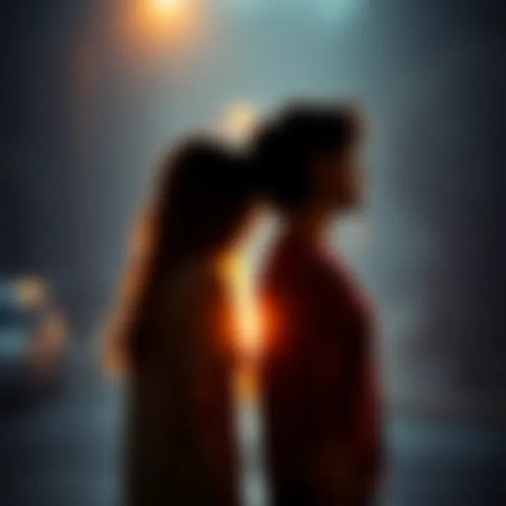 Two people facing away from each other A scene showing two individuals standing back to back with a clear emotional divide, symbolizing betrayal in relationships