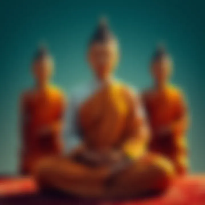 A serene depiction of a Bhikkhunī in traditional robes meditating, symbolizing the inclusion of women in Buddhist practice alongside Bhikkhus.