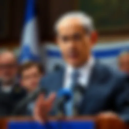 Israeli Prime Minister Bibi Netanyahu speaking at a press conference, addressing the situation regarding Hamas and the October 7 attack.