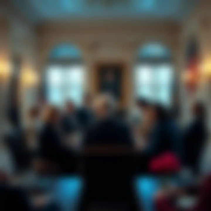 President Biden surrounded by key advisors and family members discussing policies in the White House