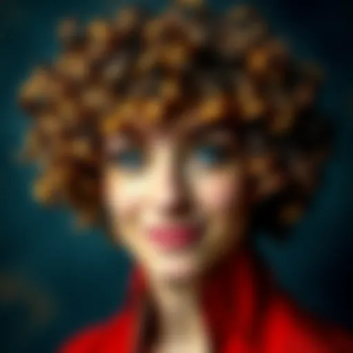 A person with big curly hair and striking eyebrows, smiling confidently.