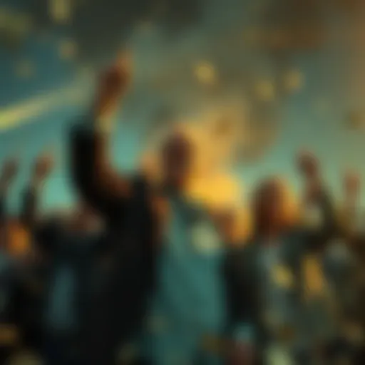 A visual representation of wealthy individuals celebrating profits from oil resources while Canadian citizens look on with concern about their economic struggles.