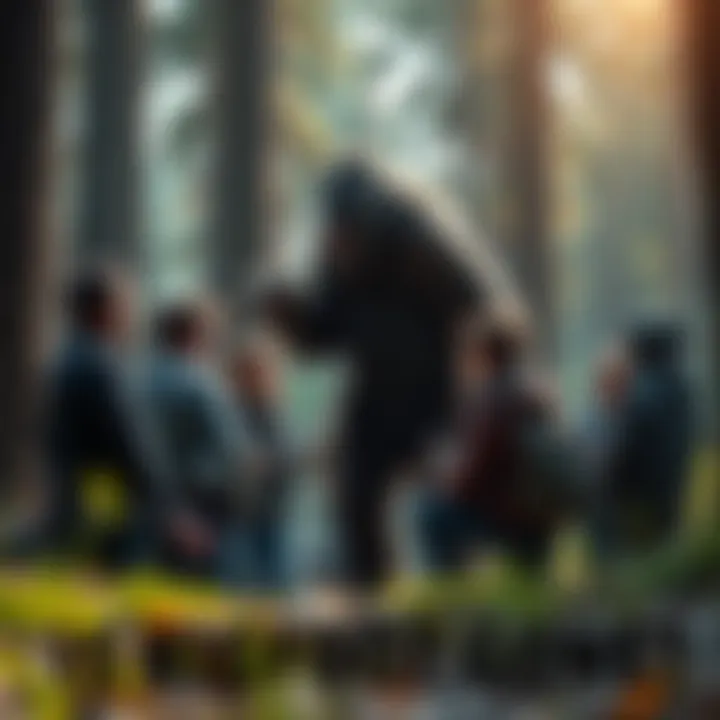 People debating the existence of Bigfoot in a forest setting