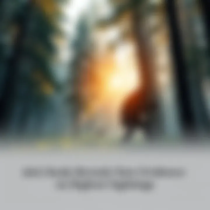 A depiction of Bigfoot in a forest setting, surrounded by trees and wildlife, emphasizing the mystery of the creature.