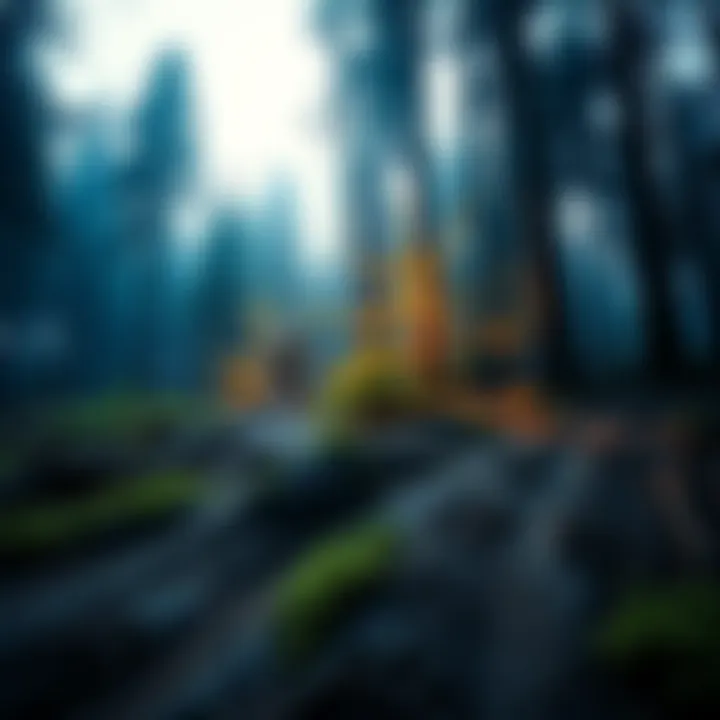 Large footprints in a forested area suggesting a creature's presence
