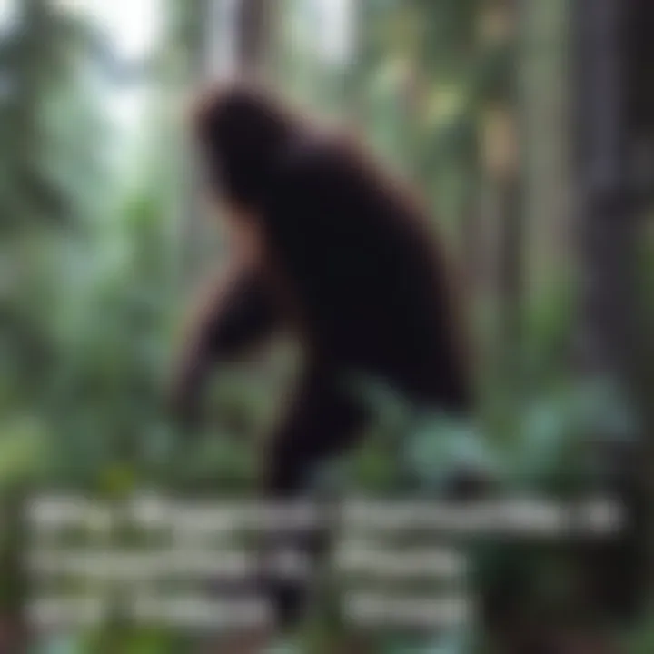 Bigfoot captured in a blurry photo A blurry image of a large, hairy creature resembling Bigfoot walking through a forest