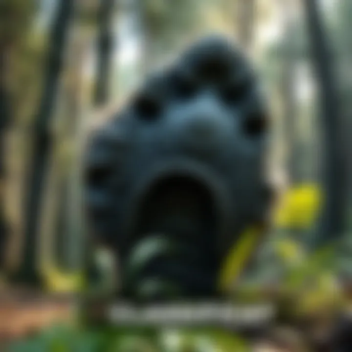 A visual representation of Bigfoot in a forest setting, showcasing its large footprint and rugged features, surrounded by trees and nature, highlighting the debate on its biological classification.