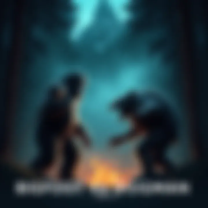 A fierce standoff between Bigfoot and Dogman in a dark forest, showcasing their distinct features and postures.