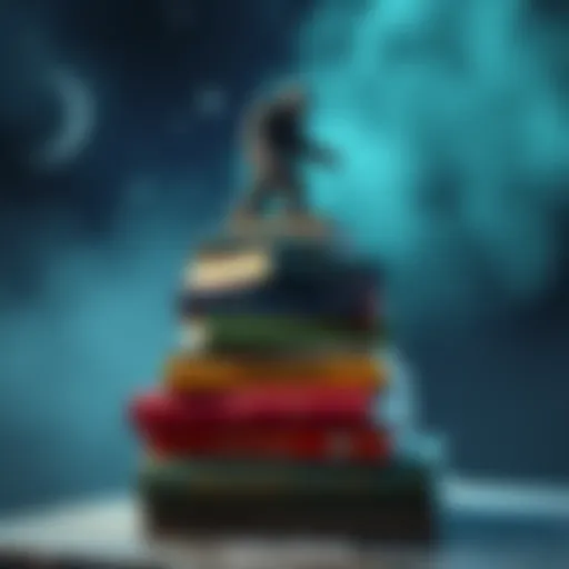 A collection of Bigfoot fiction books stacked with an illustration of Bigfoot on top