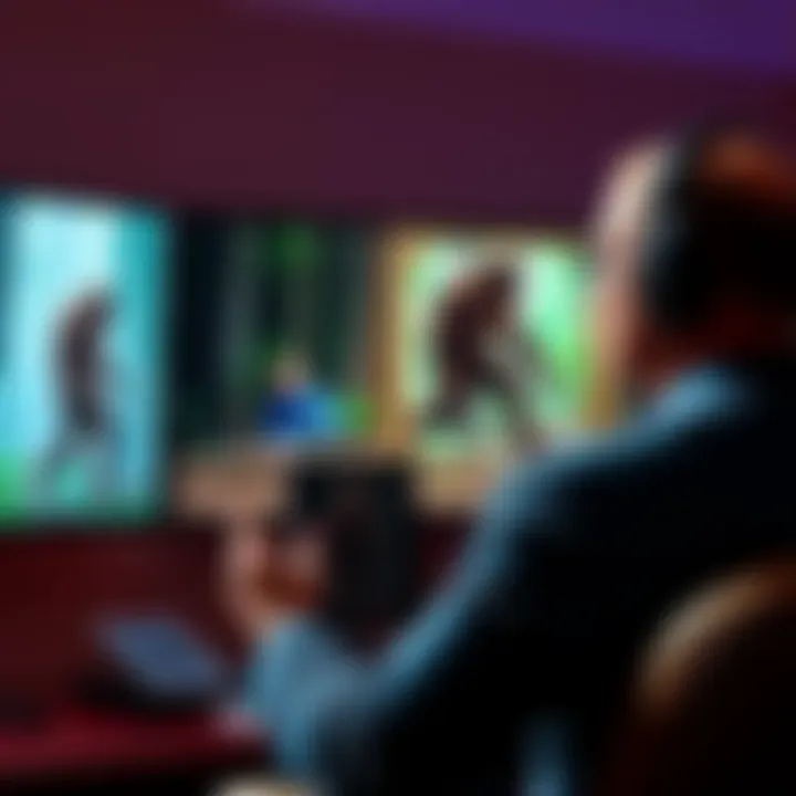 A person discussing the authenticity of the PG Footage, with a still of the classic Bigfoot video on a screen beside them.