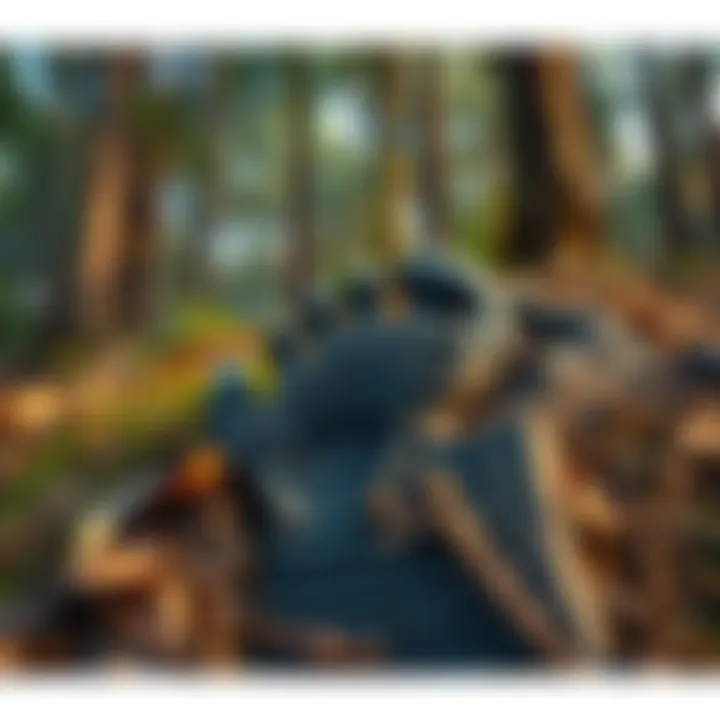 A close-up of a large footprint in the forest floor, suggesting the presence of a large creature like Bigfoot.