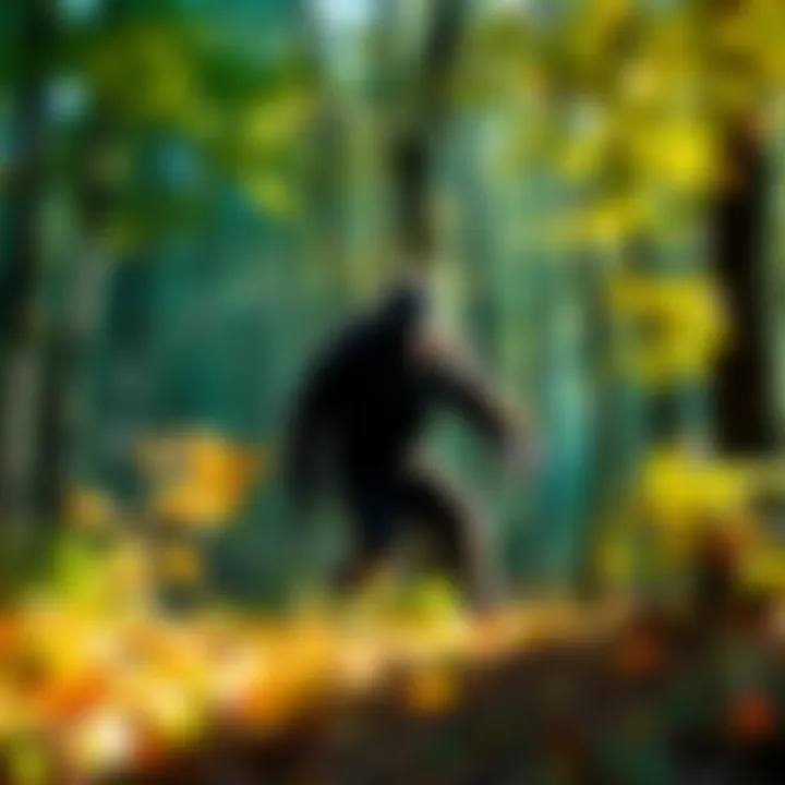 Bigfoot Footage Hoax A scene from the controversial Bigfoot film showing a blurry figure in the woods, surrounded by trees and foliage.