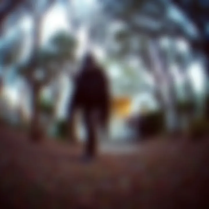 Footage shows a large, furry figure resembling Bigfoot in a wooded area near a house