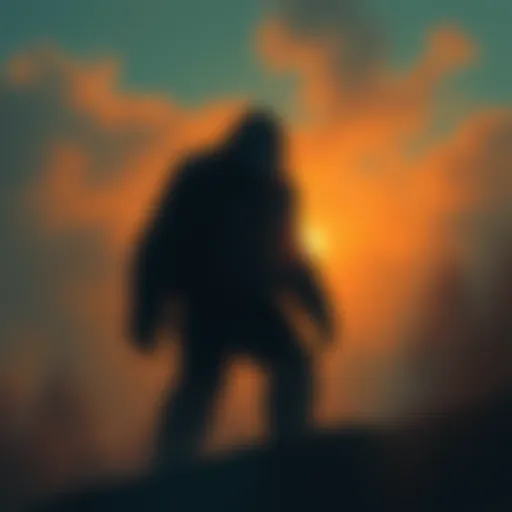 An atmospheric painting of Bigfoot in a foggy sunset setting, showcasing Sasquatch as a powerful figure.