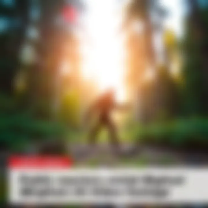 A blurry figure resembling Bigfoot in a forested area, drawing attention from onlookers and online forums.