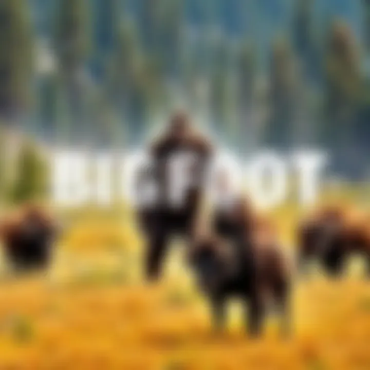 CCTV footage showing two large Bigfoots standing in Yellowstone next to buffalos