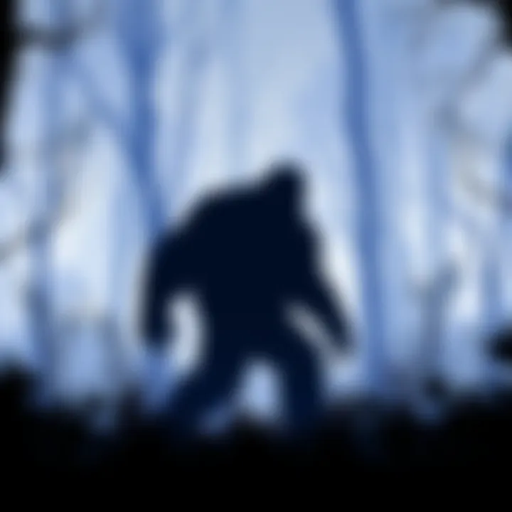 A silhouette of a large hairy figure in the woods of Gettysburg, Pennsylvania, surrounded by trees and underbrush.