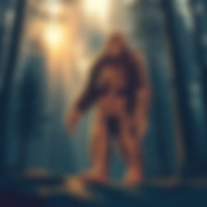 Bigfoot with Soft Bones Illustration of a Bigfoot figure with soft, flexible bones in a forest setting, highlighting the creature's unique characteristics.