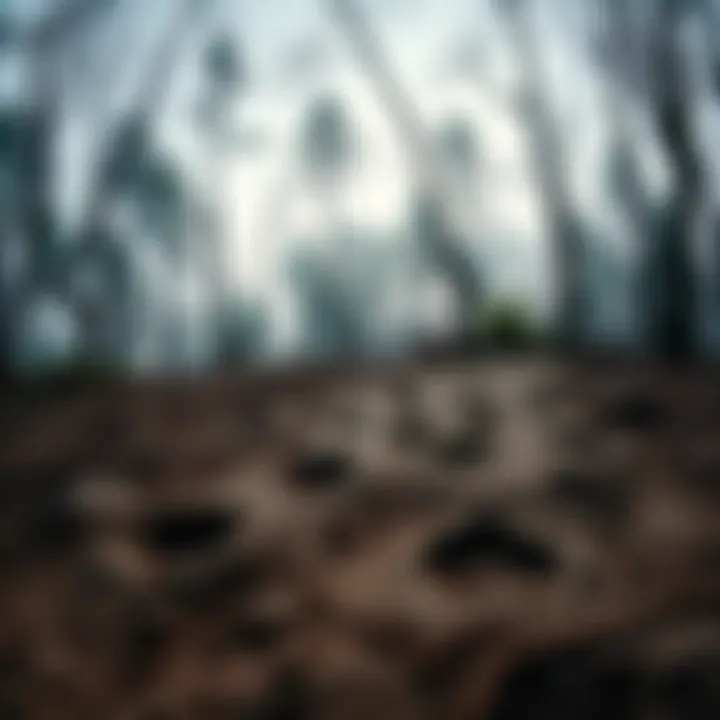 Fresh Bigfoot tracks in the woods of The Poconos with trees in the background