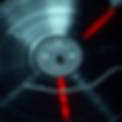 A close-up of a vinyl record spinning, with notes and lyrics scribbled around it, representing the search for hidden messages in music.