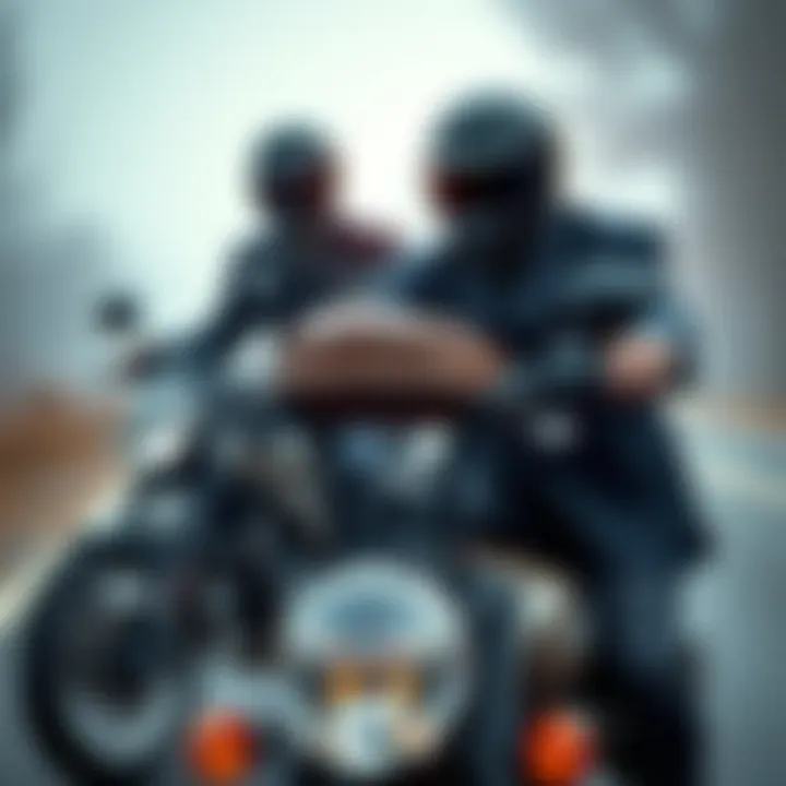 Biker confronted by humanoids A motorcycle rider faced two humanoid figures in dark suits and square helmets, holding a strange brown substance.