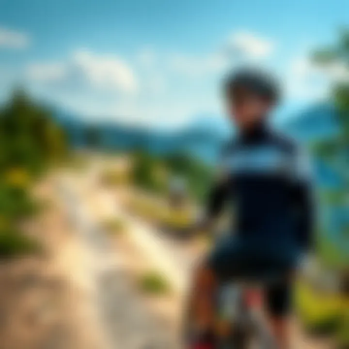 A biker riding along a scenic mountain path surrounded by trees and hills, looking content but puzzled, with a hint of concern in his expression as he contemplates its disappearance.
