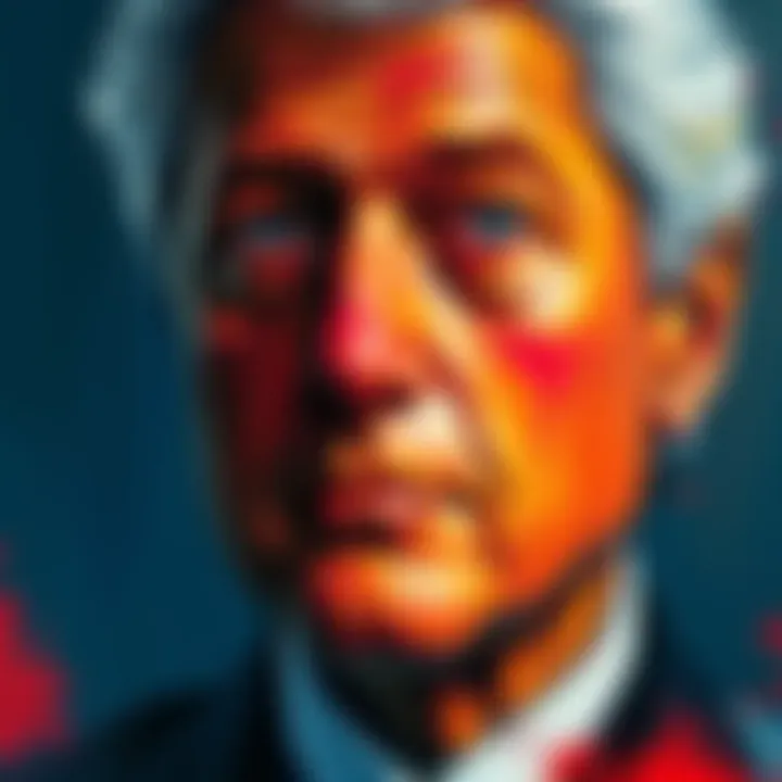 Bill Clinton Painting A close-up view of a painting featuring Bill Clinton, showcasing vibrant colors and artistic techniques.