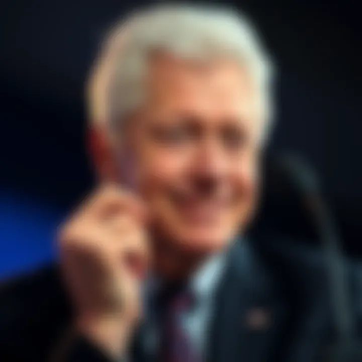 Former President Bill Clinton smiling while pondering a question, showcasing his approachable demeanor