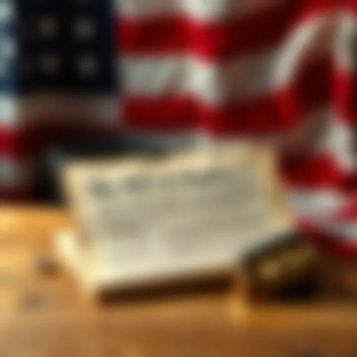 The Bill of Rights document placed on a wooden table beside an American flag, symbolizing American freedoms.