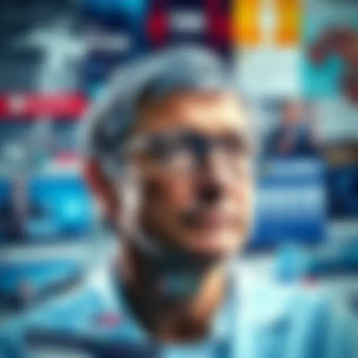 A collage of headlines and social media posts discussing conspiracy theories about Bill Gates, featuring symbols of health and technology.