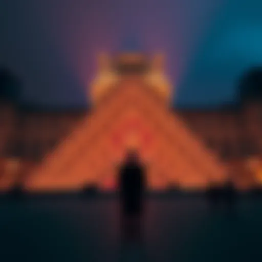 A silhouette of a wealthy person standing before the Louvre, symbolizing their connection to the jewelry theft