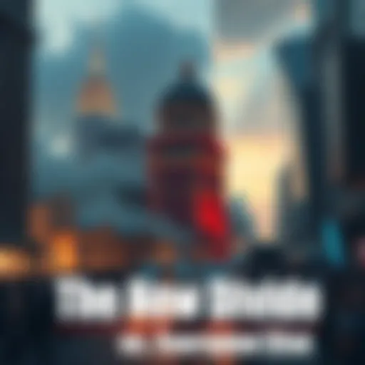 A visual representation of the gap between billionaires and everyday people, showing a luxurious skyline contrasted with a crowded street scene.
