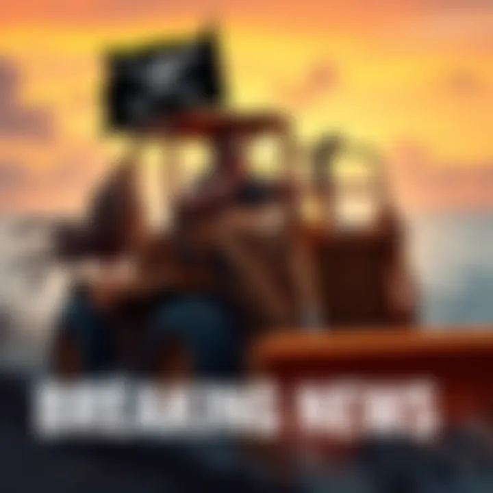 Billy drives a bulldozer decorated with a pirate flag, carrying a sack of gold, ready for cabbage farming.