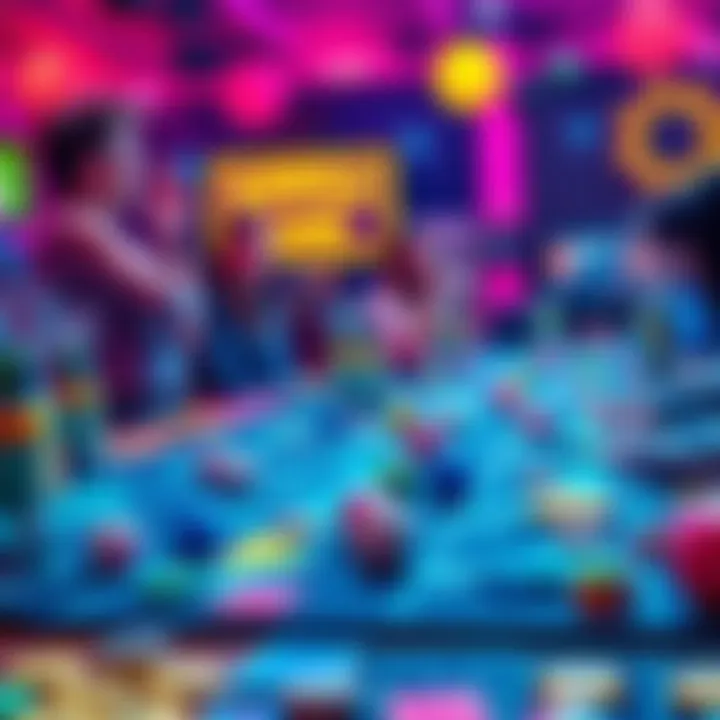 A vibrant Bingo game setup with colorful cards and enthusiastic players