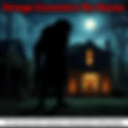 A dark, large bipedal figure stands close to a house under the moonlight, with eerie shadows and an unsettling atmosphere.