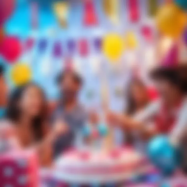 A festive birthday scene with colorful decorations and balloons, surrounded by supportive Sagittarius friends, celebrating and lifting spirits.