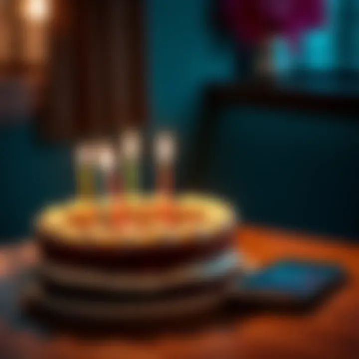 A birthday cake with candles beside a smartphone, suggesting a person may be considering texting their ex.