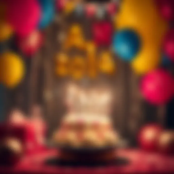 A festive birthday party scene with balloons and a cake, celebrating New Year babies.