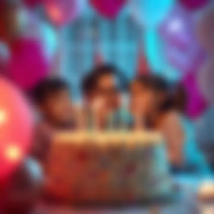 A joyful birthday celebration with a cake and balloons, while the author looks around for their twins.