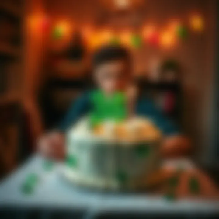 A person celebrating their 36th birthday with a cake surrounded by emeralds and cookbooks in a cozy studio