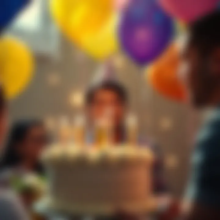 A person celebrating their 28th birthday with a cake and balloons, reflecting on career and marriage prospects