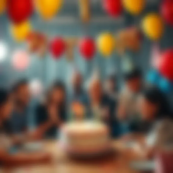 A group of people celebrating a birthday with a cake, balloons, and decorations. The scene represents joy and reflection on birthdates and their significance.