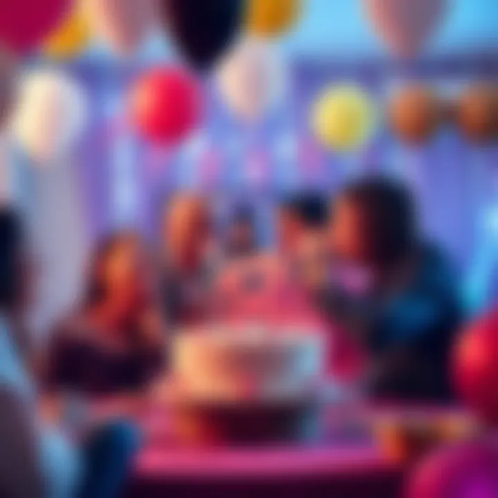 A joyful birthday party with balloons and cake, celebrating turning 52 with friends and family.