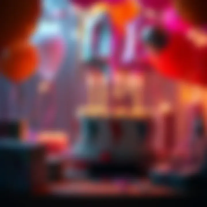 A festive birthday scene with a cake, balloons, and party decorations, celebrating a Sagittarius birthday.