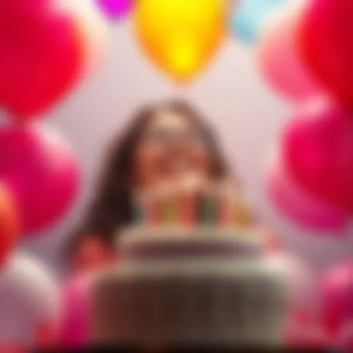 Birthday Celebration for Leos A person celebrating their birthday surrounded by balloons and a birthday cake with candles, expressing joy and hope for good fortune in the coming year.