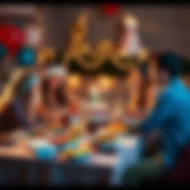 A group of friends brainstorming fun birthday celebration ideas around a table with decorations and snacks