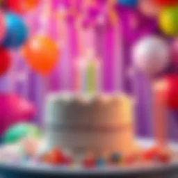 A colorful birthday scene featuring a cake, balloons, and candles, symbolizing joy and community support for Pisces birthdays.