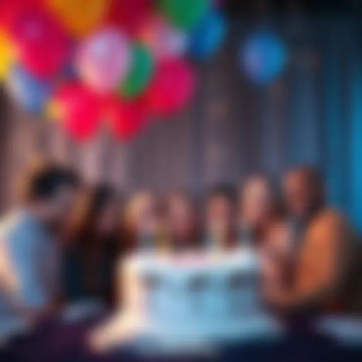 Birthday Celebration for November 30th Sags A group of people celebrating together with balloons and cake, honoring those born on November 30th as Sagittarians.