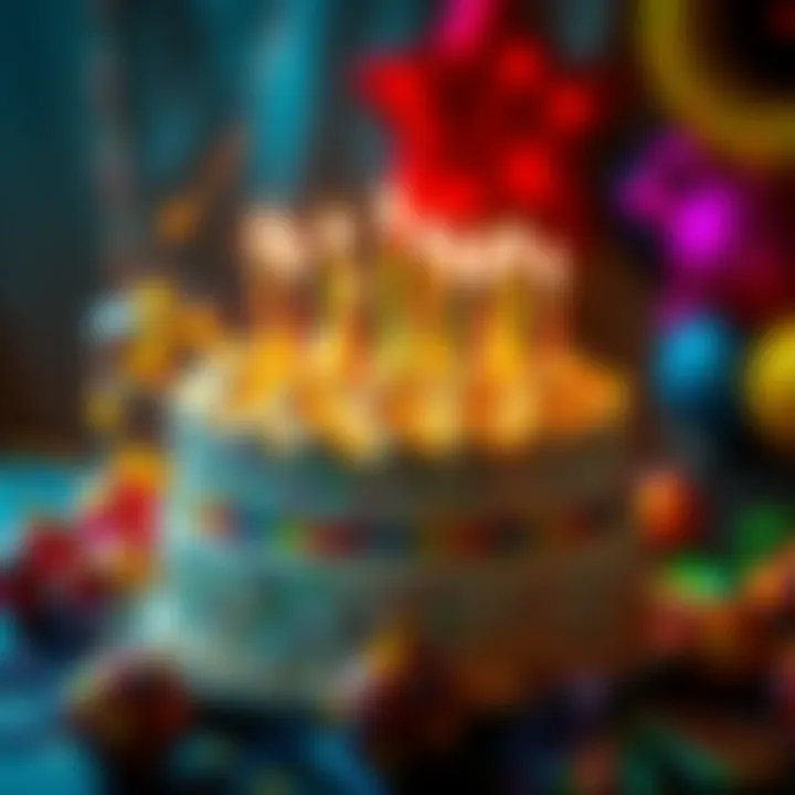 Birthday Celebration for Pisces A colorful birthday cake with candles surrounded by party decorations, celebrating the birthdays of Pisces born on March 7.