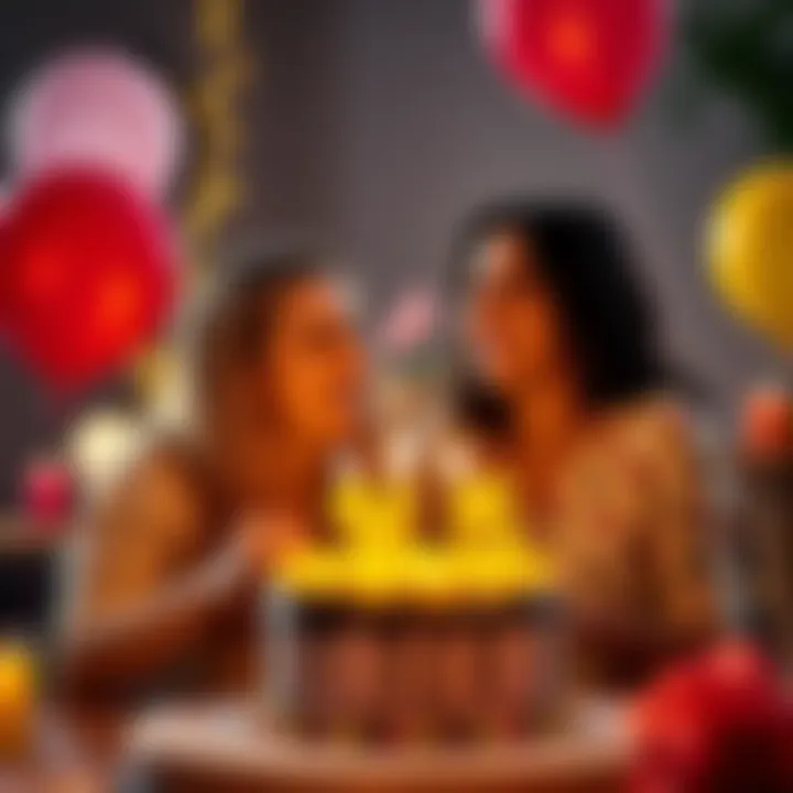 Two people celebrating their birthday together Two friends enjoying their birthday party with cakes and balloons, representing those born on May 5.